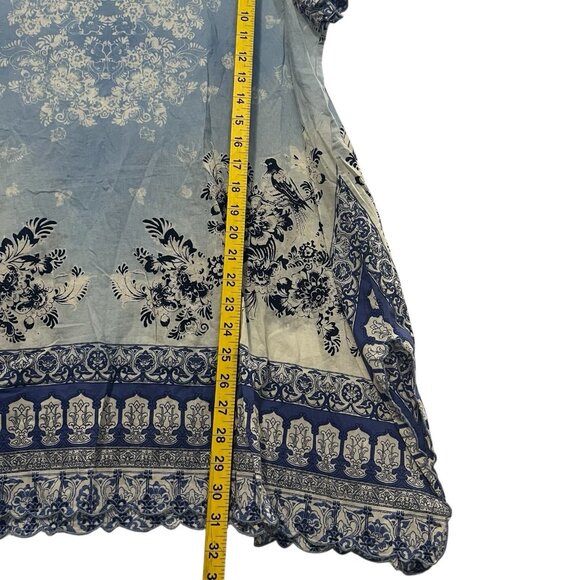 Johnny Was Floral Tunic Top Size L Blue V Neck Boho Chic Flowy Gypsy Bohemian - Picture 8 of 12